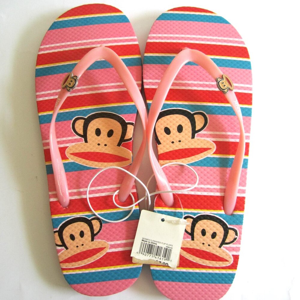 Paul Frank Julius Monkey Pink Stripe Flip Flops Size 9